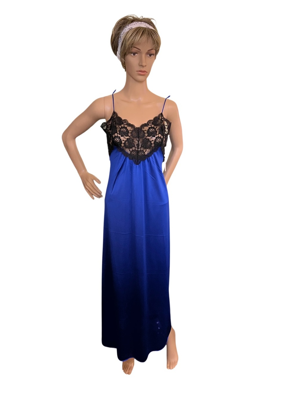 Royal Blue Lace-Trim Satin Nightgown - Women Intimates